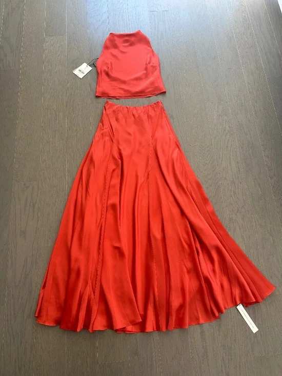 Reformation SERA Two Piece Silk Maxi Skirt Set Red Coral Orange Sz 2 - With Tags - Picture 2 of 10